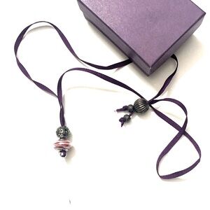 MURANO Bead Drop Necklace, red and purple